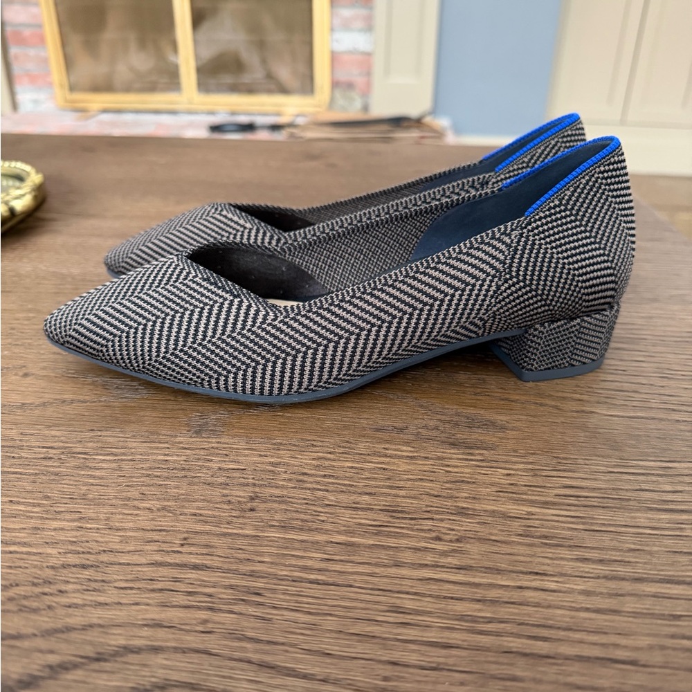 Rothy's Black & White Herringbone Low Block Heel Pumps